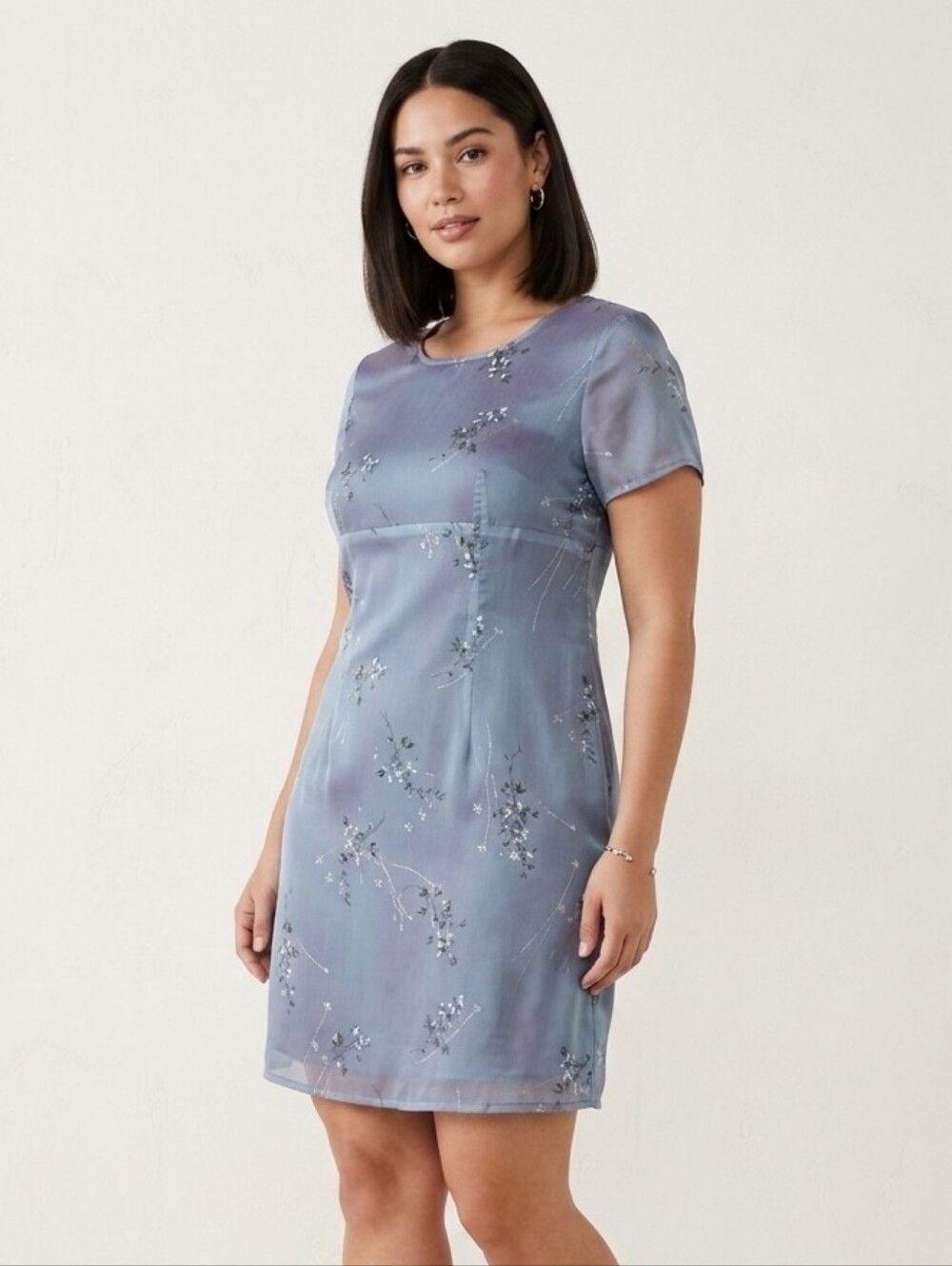 Vintage 90s La Loréal Lavender Blue Short-Sleeve Mini Dress Minimalist Grunge L